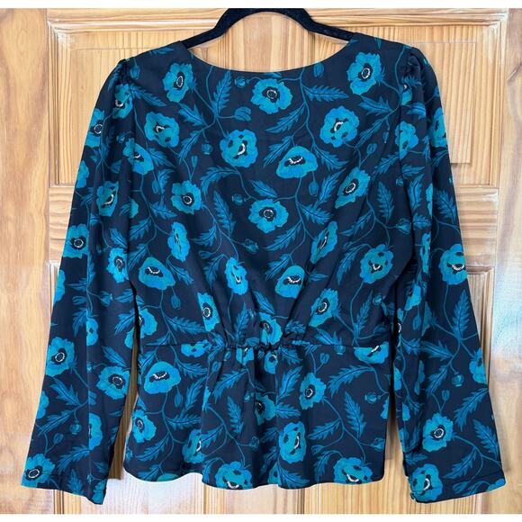 J. Crew Size 10 Blouse Black With Green Floral Print Fun Fall/Winter Top Chic - Picture 2 of 5
